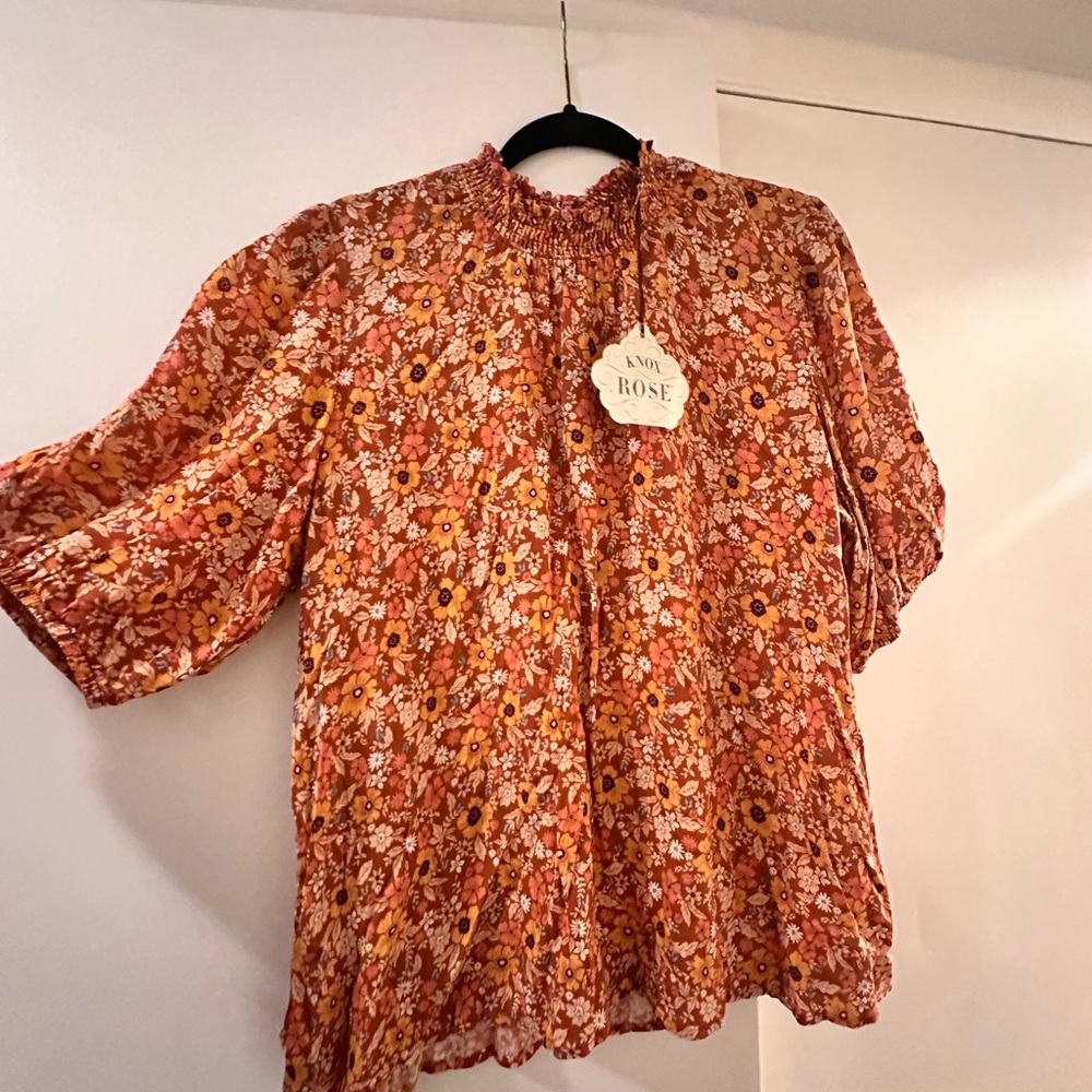 Knox Rose Floral Blouse - Orange and White